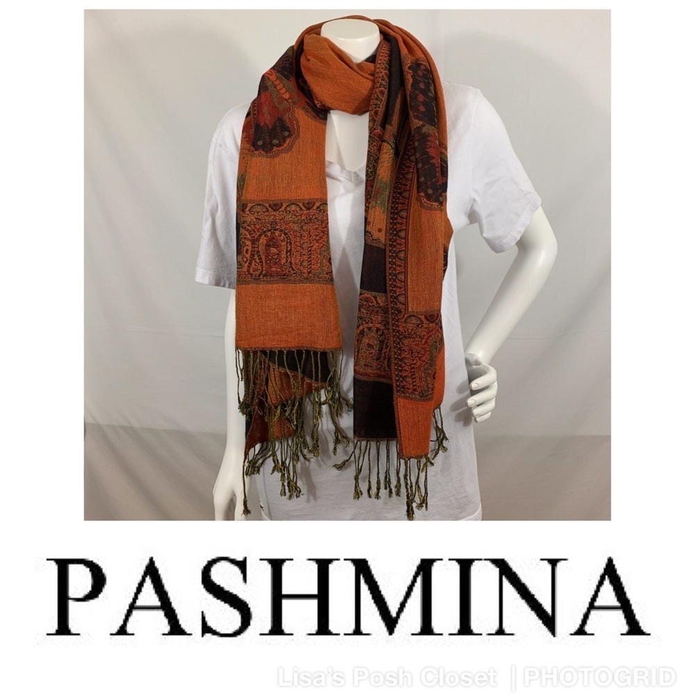 Pashmina Scarf in Black & Orange Butterfly…